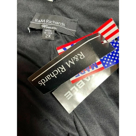 R & M Richards Plus 2X Black Metallic Flocked Draped Neck Cold Shoulder Blouse - Picture 6 of 6